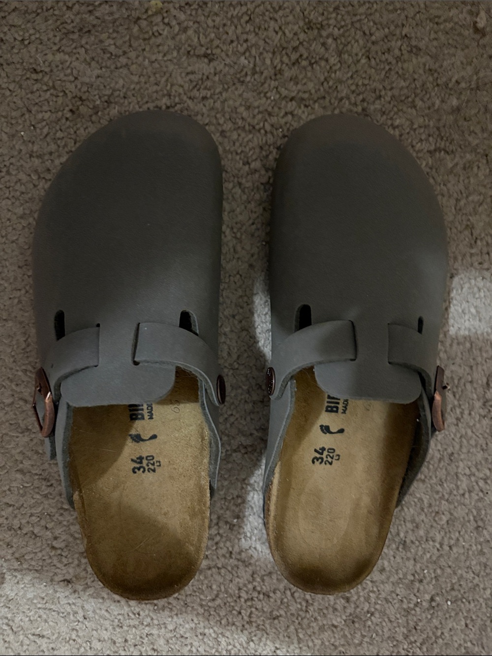 Birkenstock Kids Boston Clog in Charcoal Gray with Brown Buckle